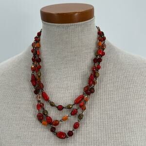 Red and orange glass beaded layered necklace